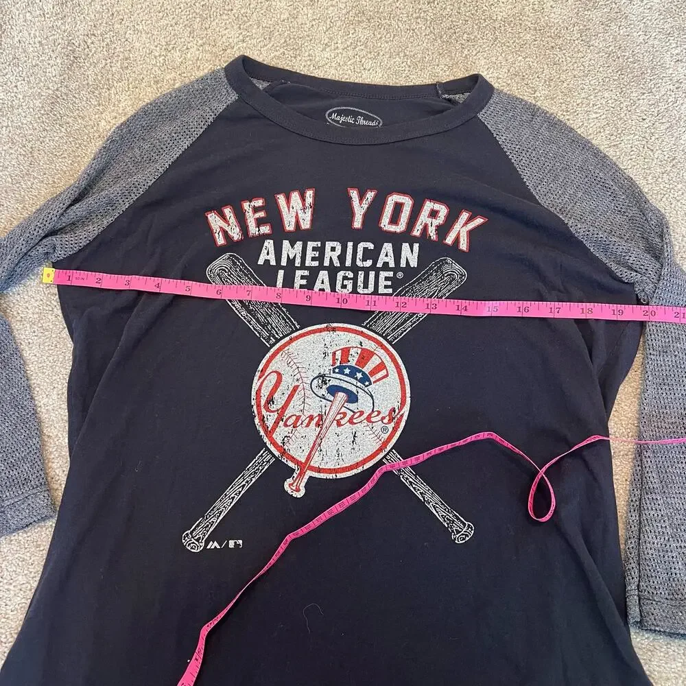 Majestic Threads Women's NY Yankees Two Tone Longsleeve Grey Black Sz L - Picture 9 of 9